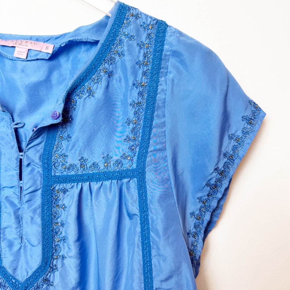 Calypso St. Barth | Ocean Blue Embroidered Tunic Dress - Picture 2 of 6